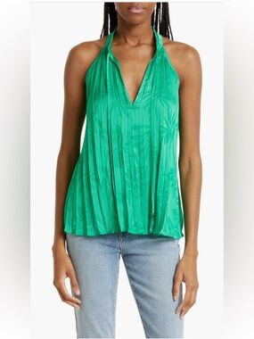 Ramy Brook Alex Pleated Sleeveless Blouse In Garden Green Island
